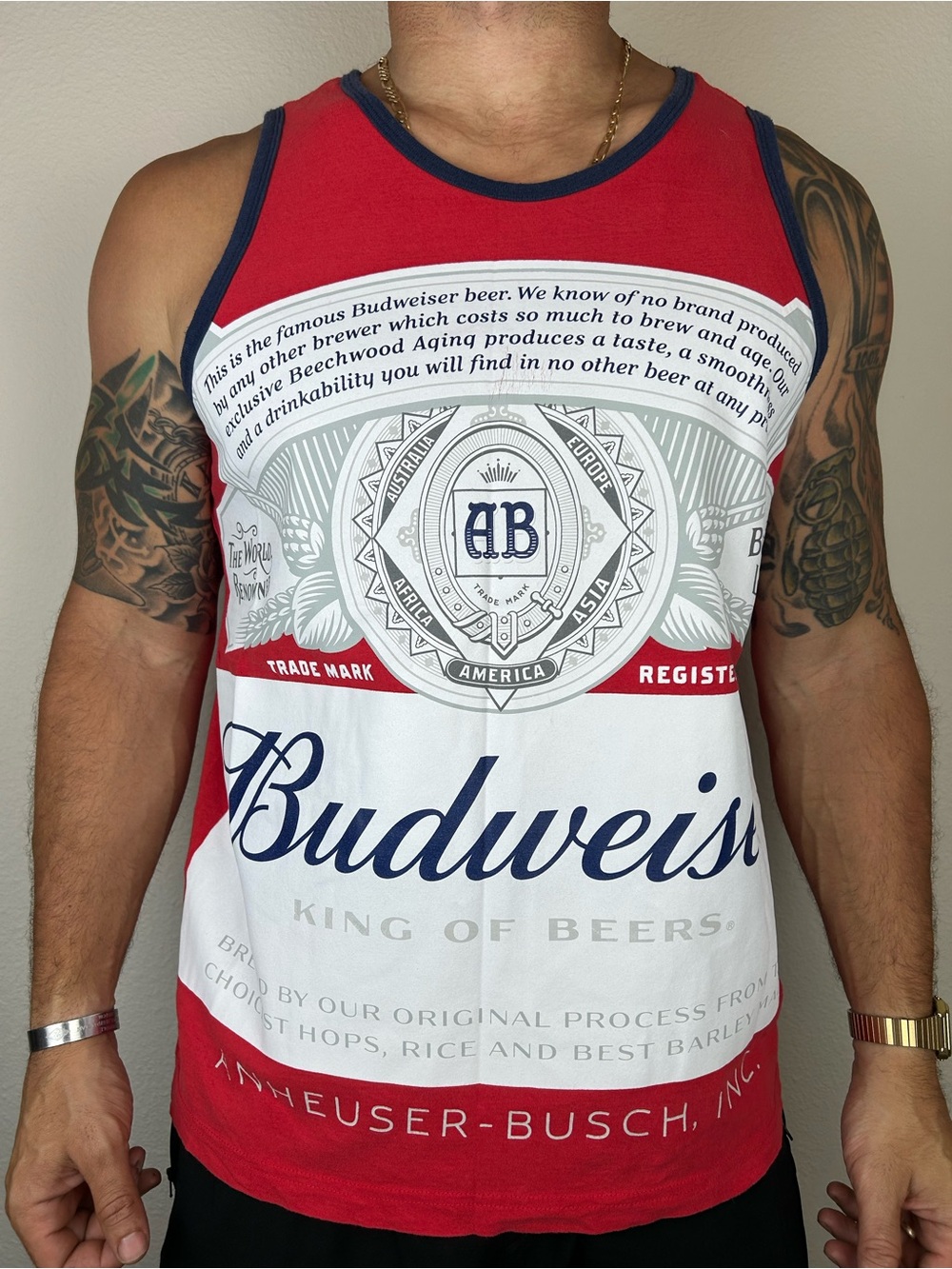 Budweiser King of Beers Graphic Tank Top Mens L Red White